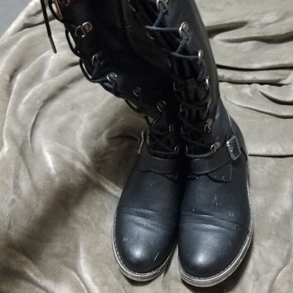 SOLD-- Black Lace-up Knee high Boots - Picture 6 of 7